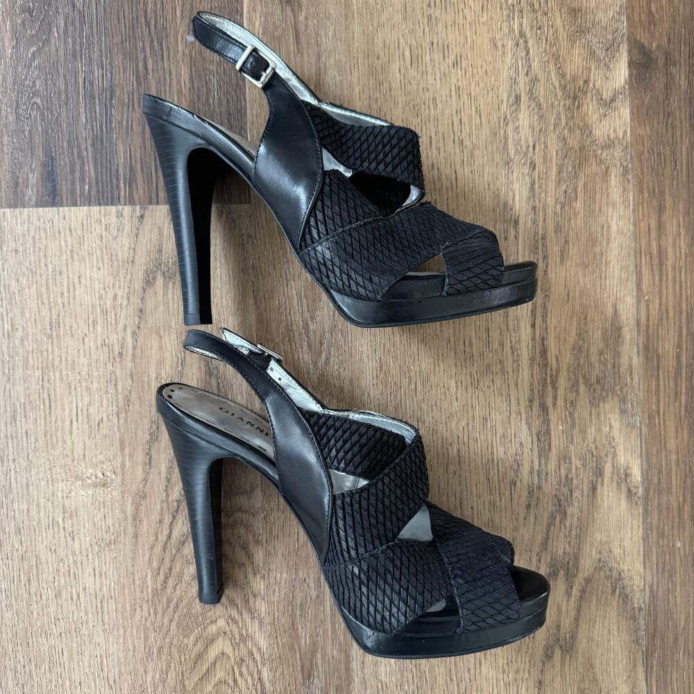 Gianni Bini Strappy, Open Toe Heels in Black